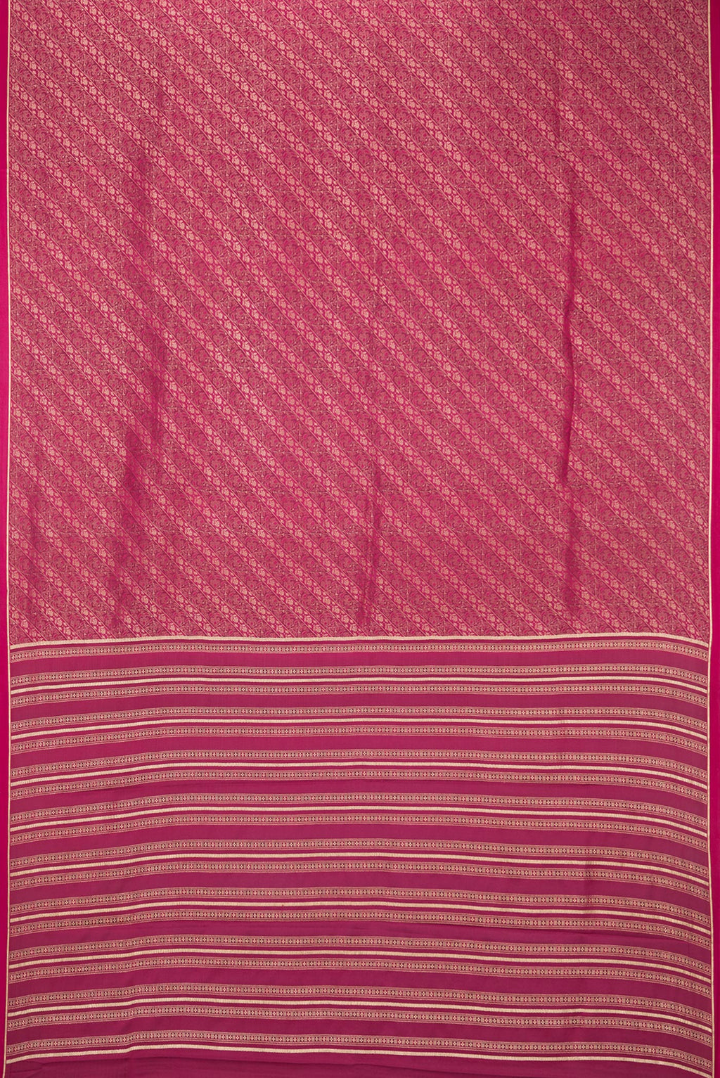 Flat view of Magenta Georgette Saree with Zari Brocade on the body and Zari Border. 