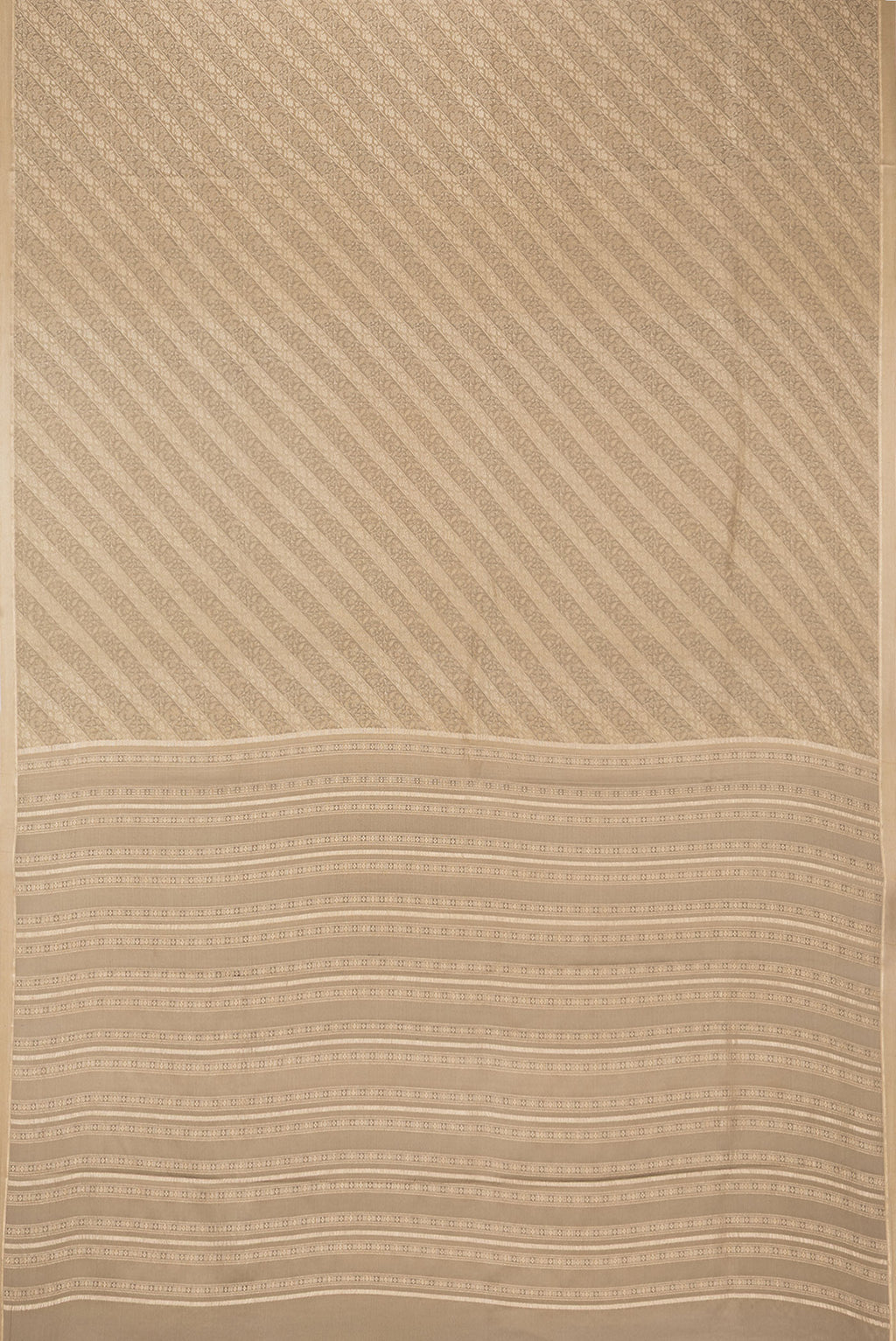 Flat view of Brown Dual Tone Banarasi Georgette Saree with Zari Brocade on the body and Zari Border. 