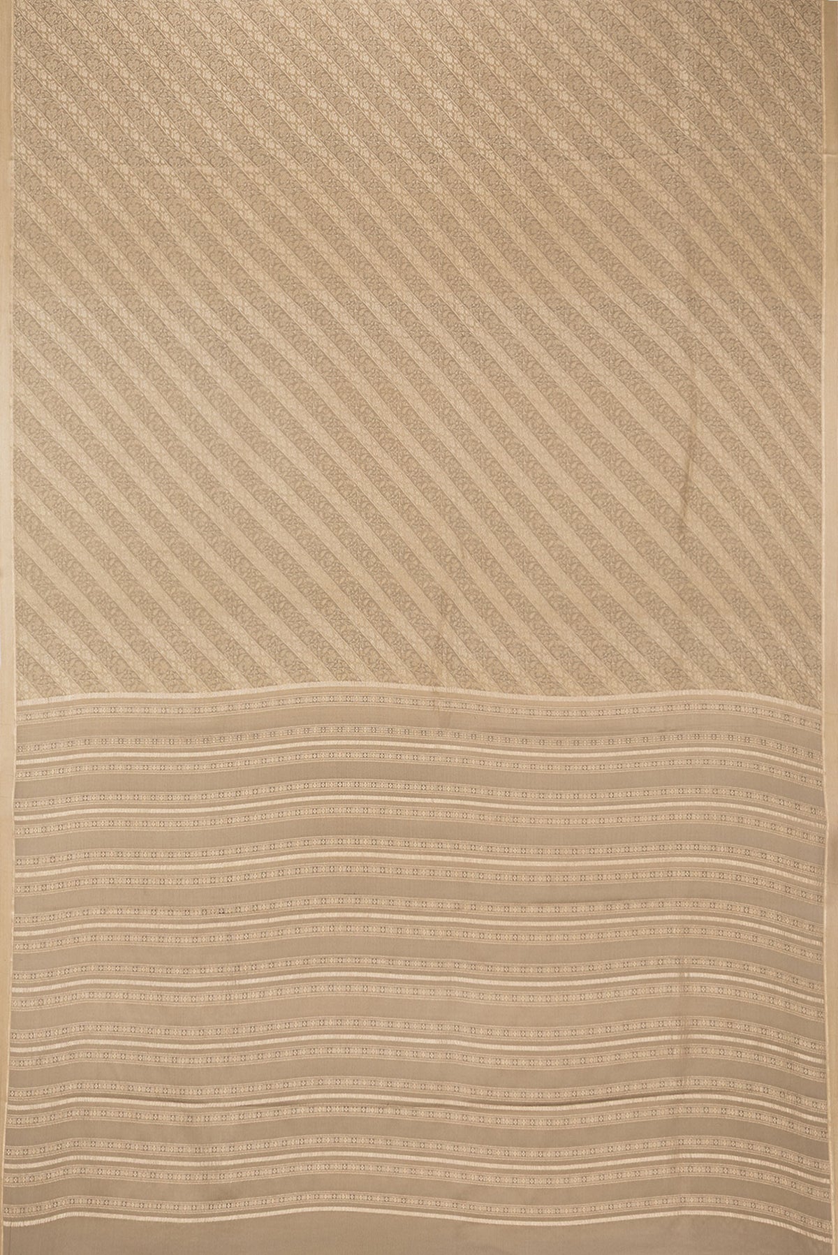 Flat view of Brown Dual Tone Banarasi Georgette Saree with Zari Brocade on the body and Zari Border. 