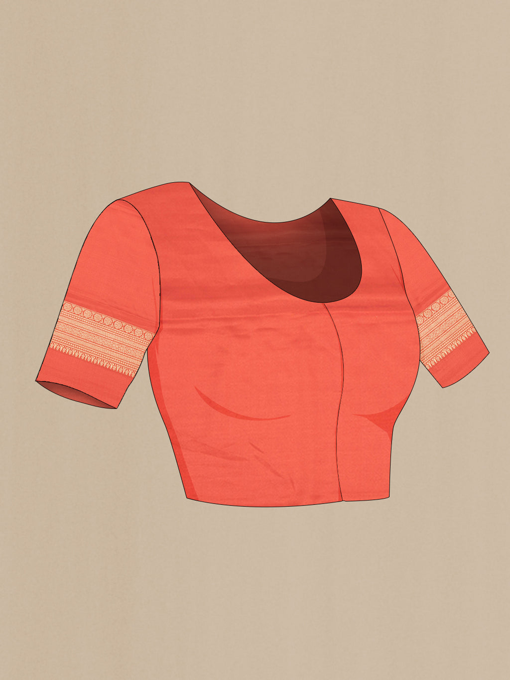 Close up image of the blouse of Rust Dual Tone Banarasi Georgette Saree with Zari Brocade on the body and Zari Border. 