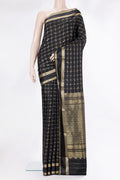 Black Dual Tone Georgette Saree with Checked design on the body and Zari Border.  displayed on a mannequin