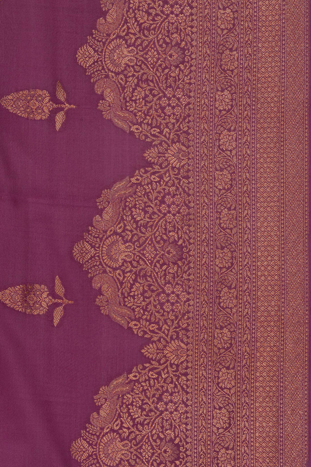 Border image of Magenta Georgette Saree with Zari Brocade on the body and Zari Border. 
