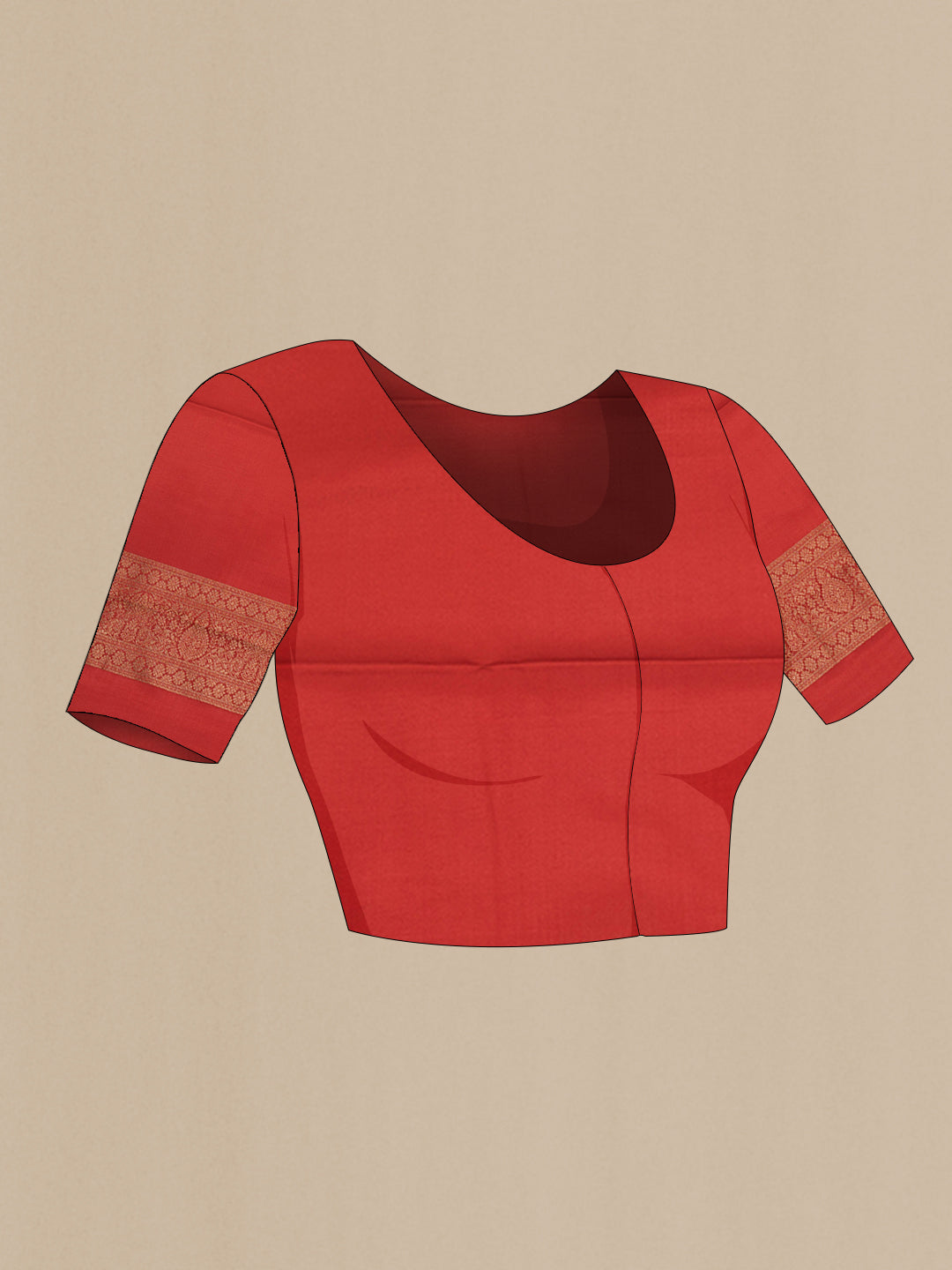 Close up image of the blouse of Rust Dual Tone Banarasi Georgette Saree with Zari Butta on the body and Fancy Border. 