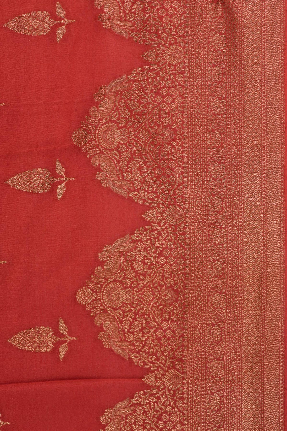 Border image of Rust Dual Tone Banarasi Georgette Saree with Zari Butta on the body and Fancy Border. 