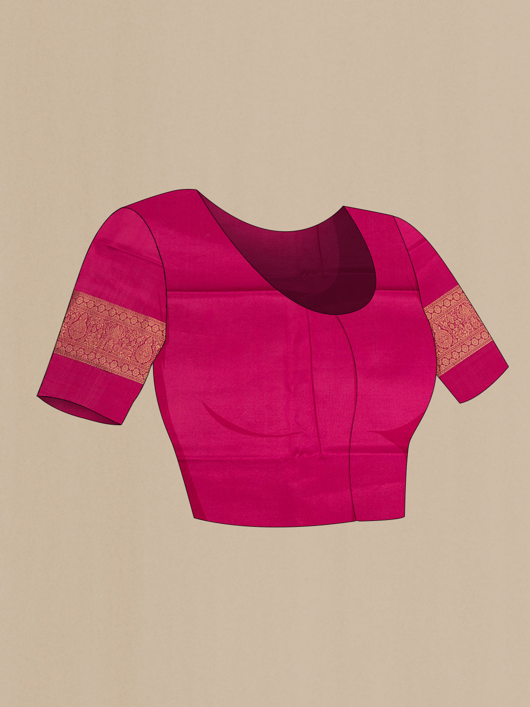 Close up image of the blouse of Pure Silk Dark Pink Dual Tone Banarasi Georgette Saree with Zari Butta on the body and Fancy Border. 