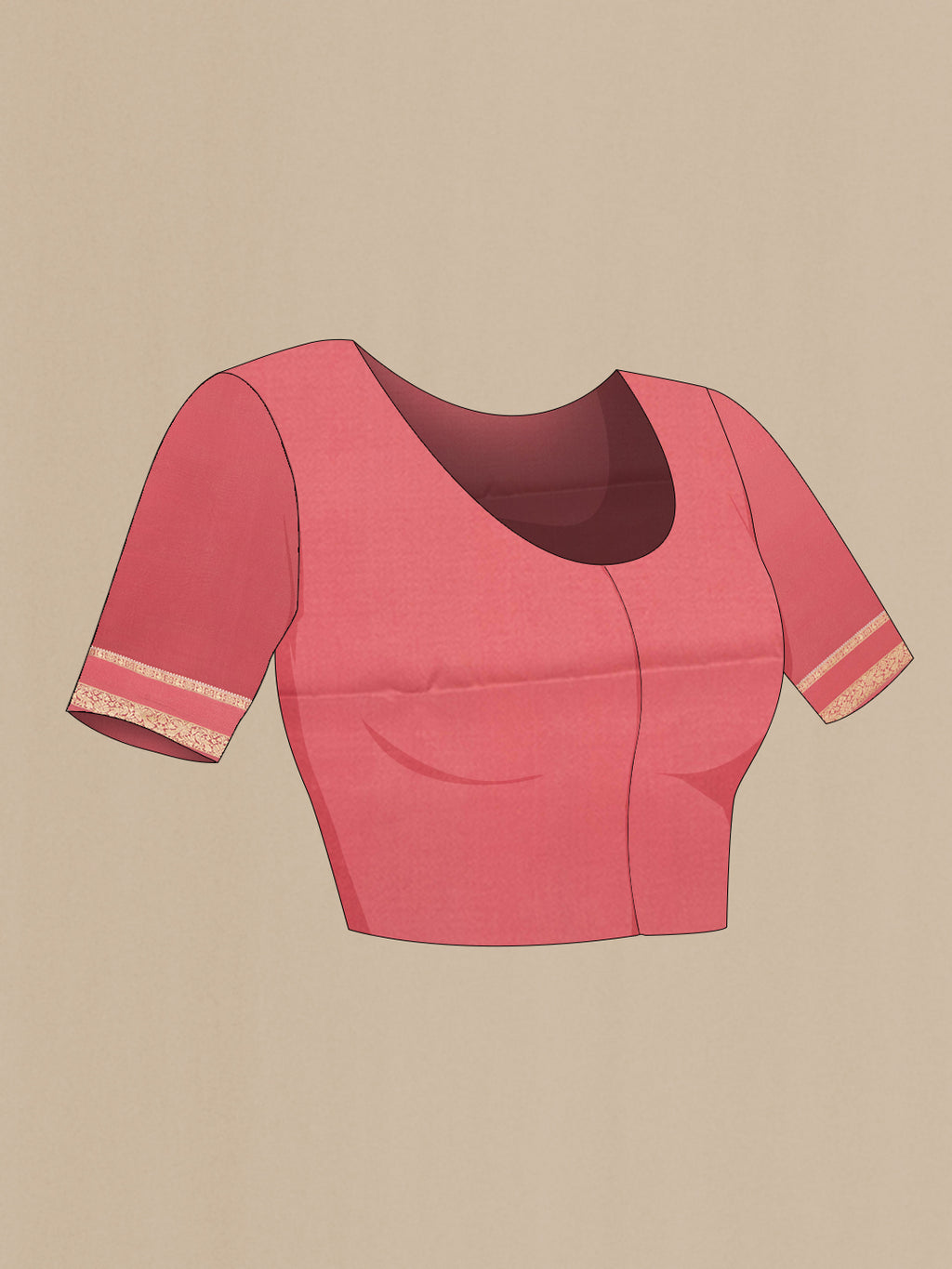 Close up image of the blouse of Pink Georgette Saree with Zari Brocade on the body and Zari Border. 