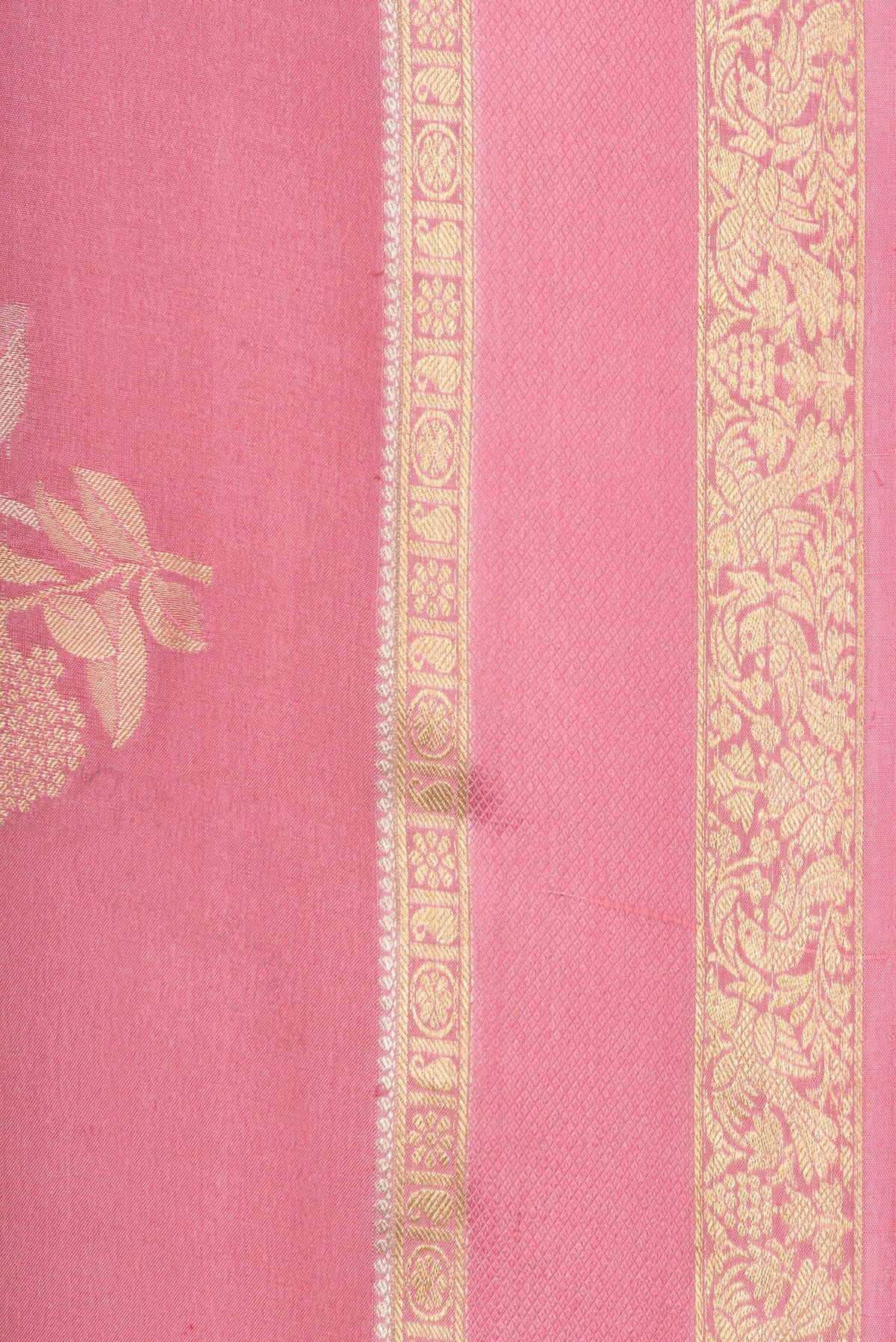 Border image of Pink Dual Tone Banarasi Georgette Saree with Zari Butta on the body and Zari And Thread Border. 