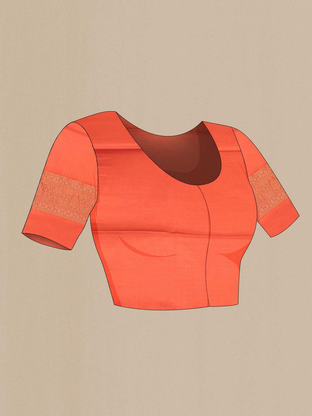 Close up image of the blouse of Rust Dual Tone Banarasi Georgette Saree with Zari Butta on the body and Zari Border. 