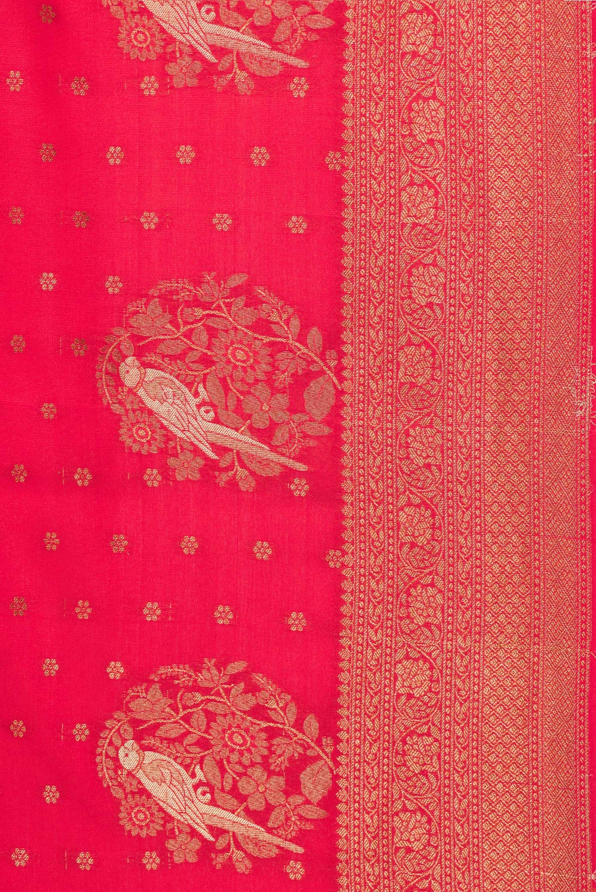 Border image of Pure Silk Red Dual Tone Banarasi Georgette Saree with Zari Butta on the body and Fancy Border. 
