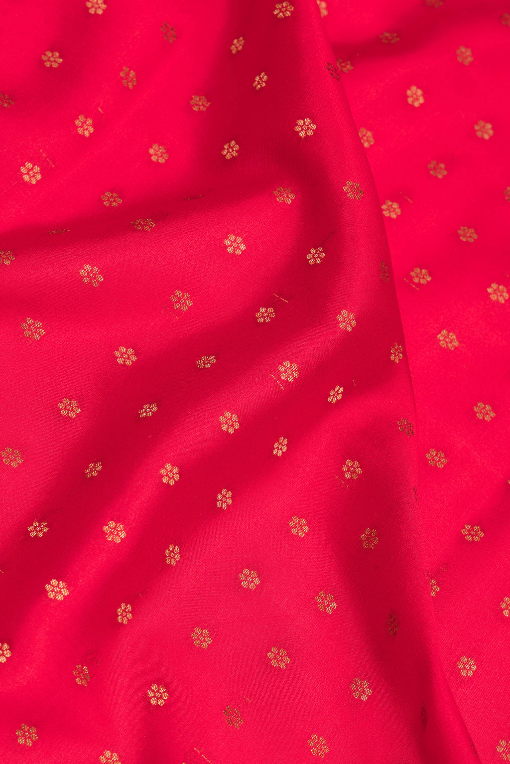 Close up of Pure Silk Red Dual Tone Banarasi Georgette Saree with Zari Butta on the body and Fancy Border.  displaying folds