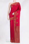 Pure Silk Red Dual Tone Banarasi Georgette Saree with Zari Butta on the body and Fancy Border.  displayed on a mannequin
