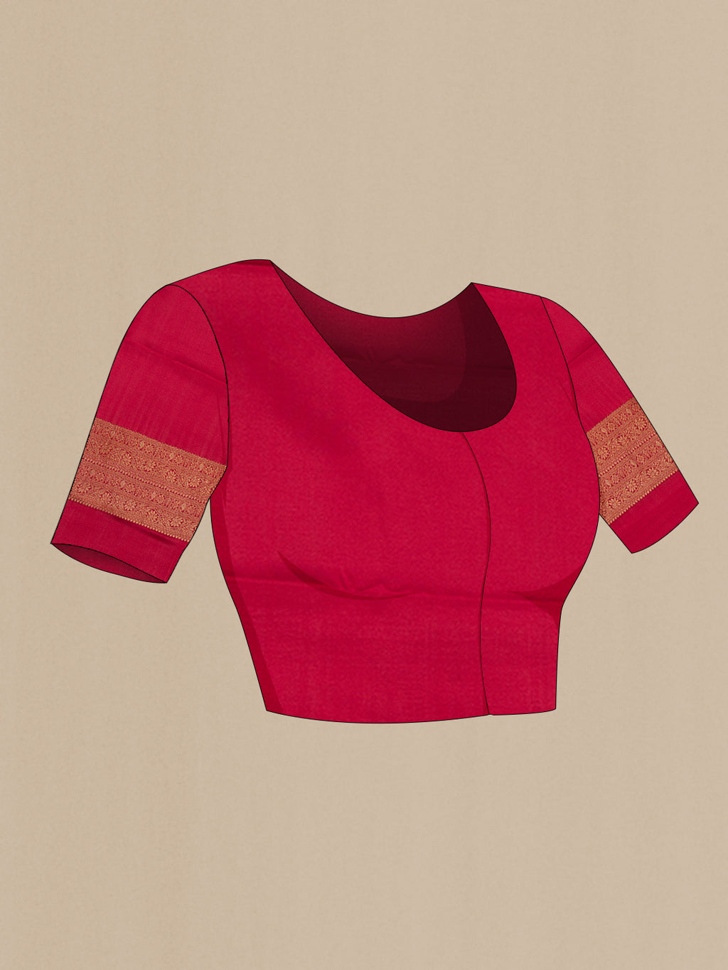 Close up image of the blouse of Pure Silk Maroon Dual Tone Banarasi Georgette Saree with Plain Body and Zari Border. 