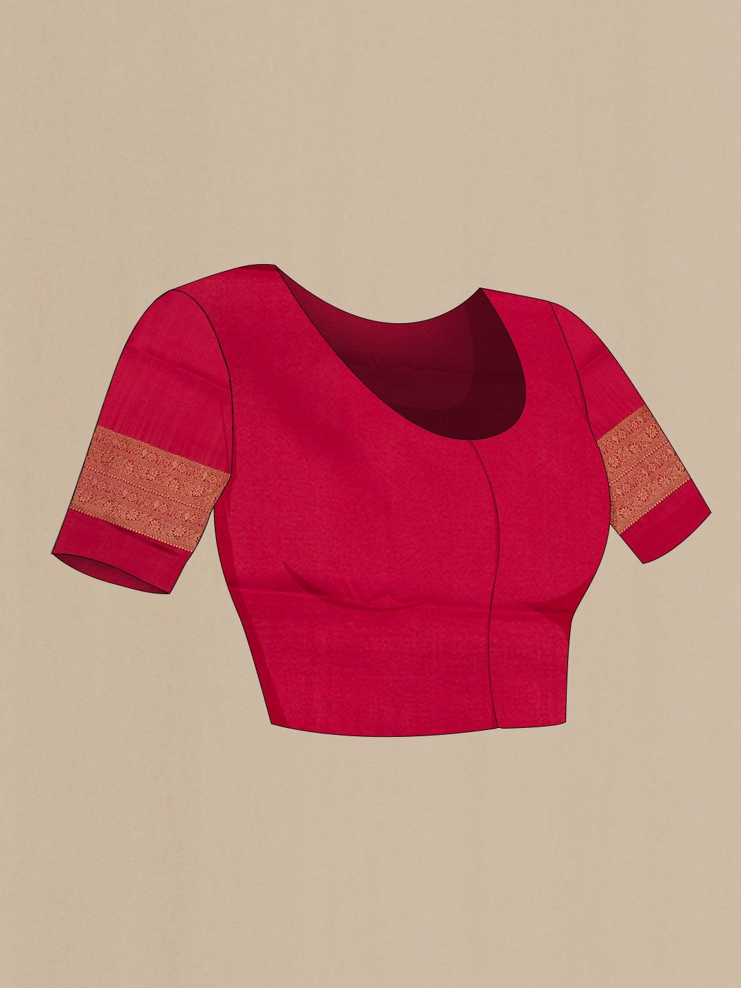 Close up image of the blouse of Pure Silk Maroon Dual Tone Banarasi Georgette Saree with Plain Body and Zari Border. 