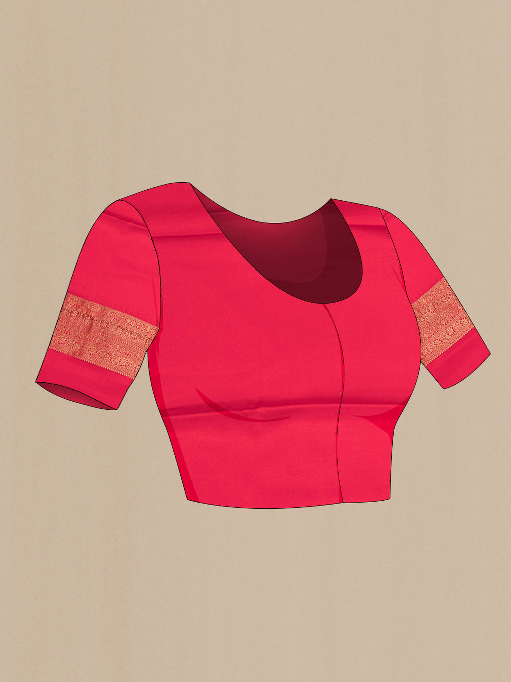 Close up image of the blouse of Dark Pink Dual Tone Georgette Saree with Plain Body and Fancy Border. 