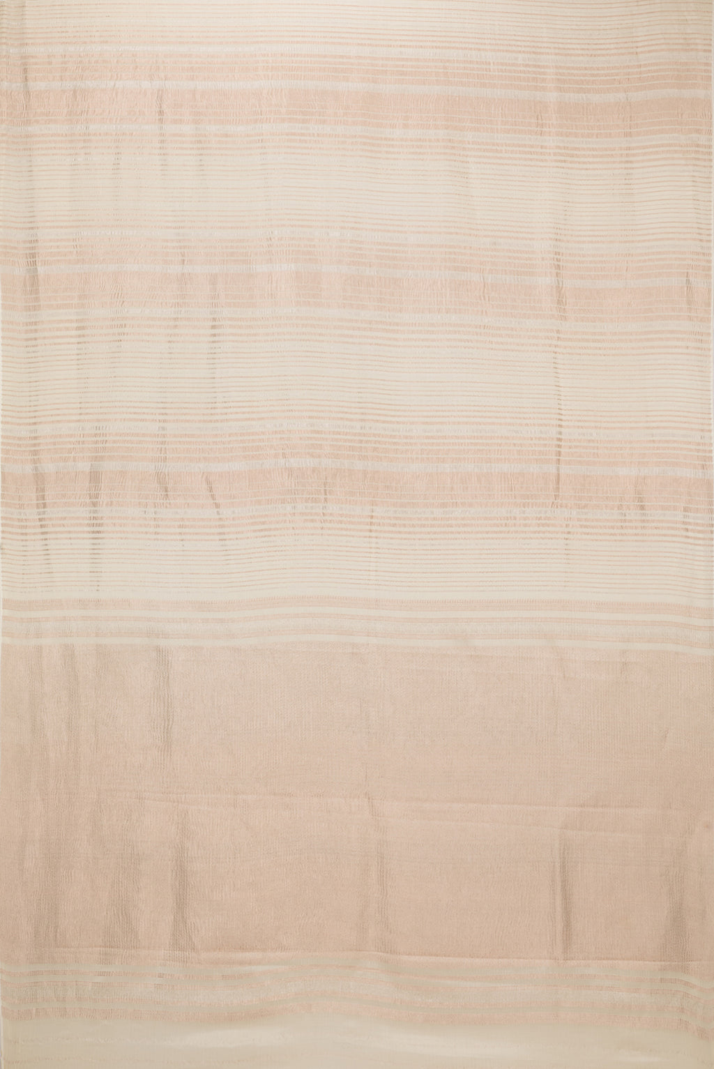 Flat view of Beige Georgette Saree with Stripes on the body and Without Border. 
