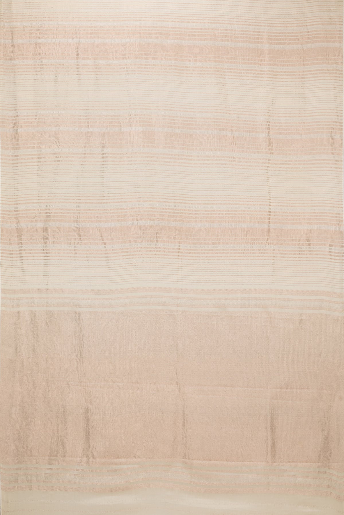Flat view of Beige Georgette Saree with Stripes on the body and Without Border. 