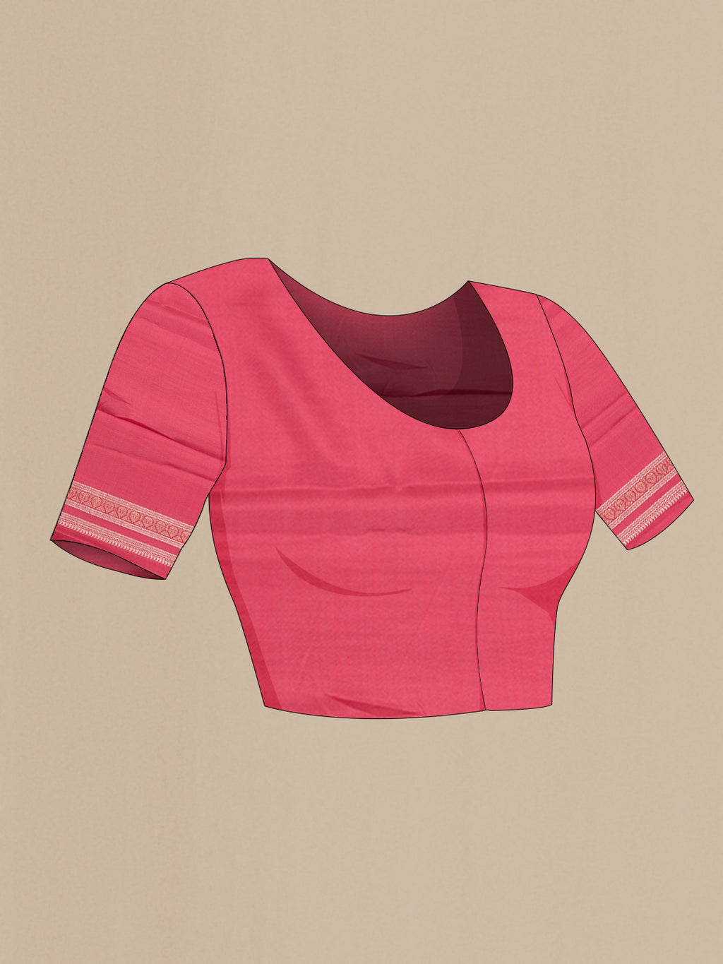 Close up image of the blouse of Imperial Red Banarasi Tussar Georgette Saree with Stripes on the body and Without Border. 