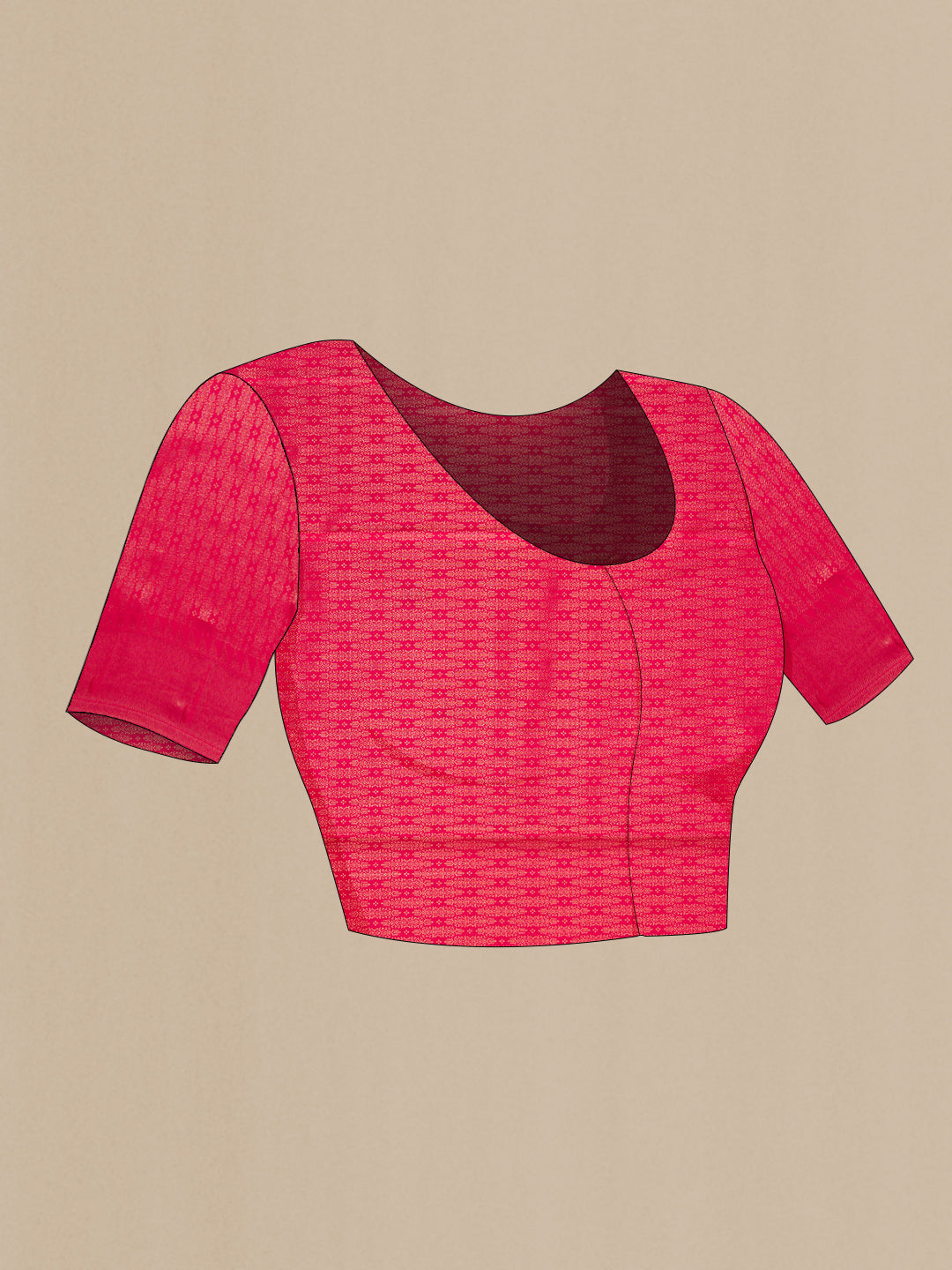 Close up image of the blouse of Dark Pink Kanjivaram Silk Saree with Zari Brocade on the body and Paithani Border. 