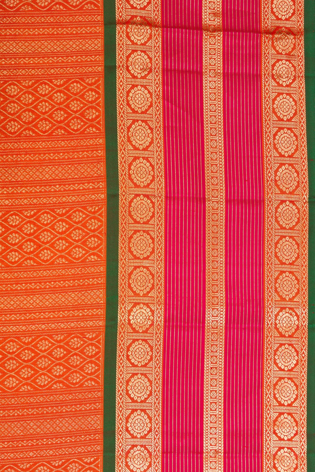 Border image of Pure Silk Mustard Dual Tone Kanjivaram Saree with Zari Brocade on the body and Zari Border. 
