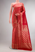 Pure Silk Red Kanjivaram Saree with Zari Brocade on the body and Fancy Border.  displayed on a mannequin