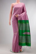 Pure Silk Lavender Raw Saree with Checked design on the body and Zari Border.  displayed on a mannequin