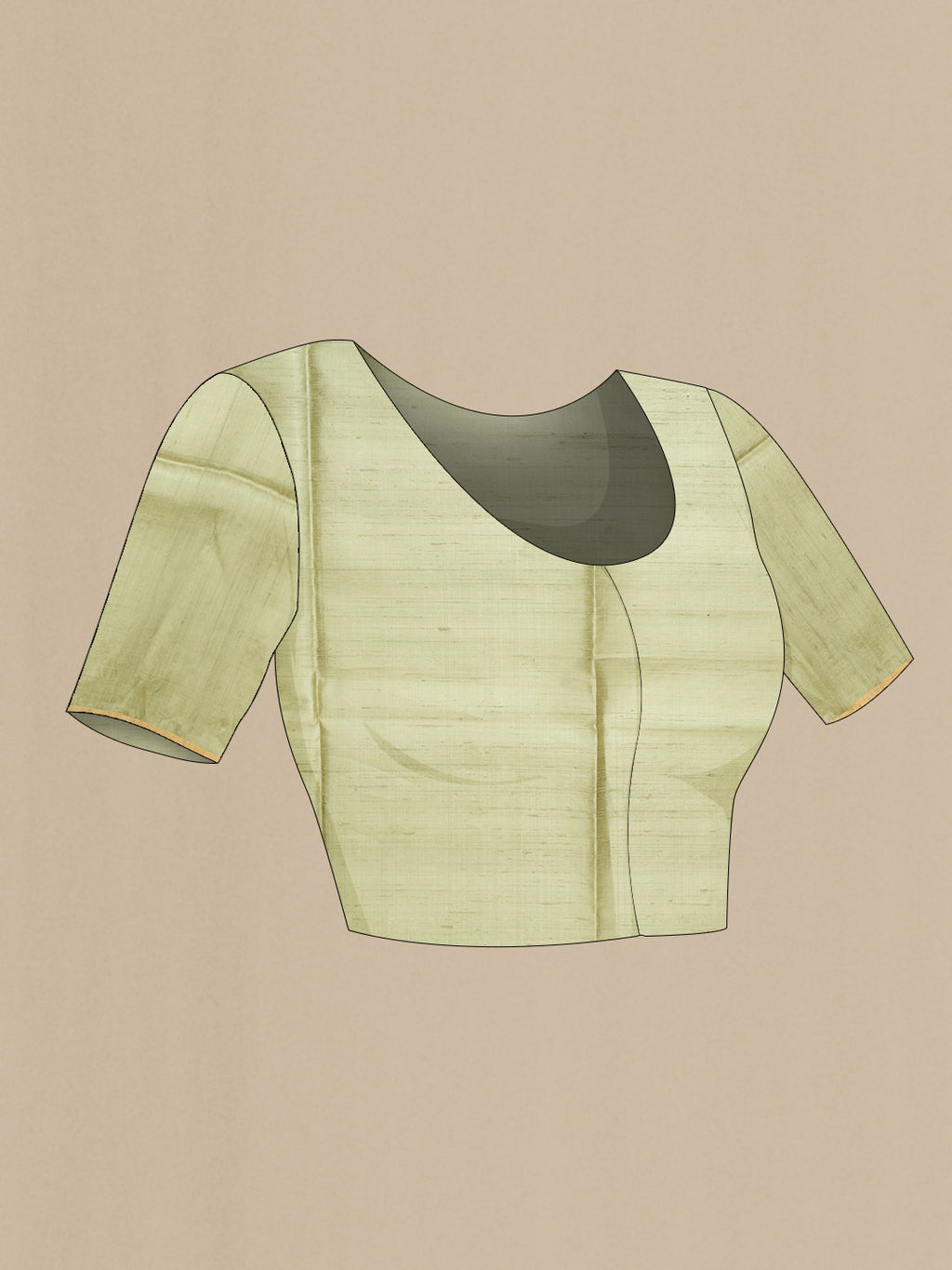 Close up image of the blouse of Pure Silk Sea Green Raw Saree with Plain Body and Fancy Border. 