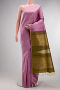 Pure Silk Lavender Raw Saree with Checked design on the body and Zari Border.  displayed on a mannequin
