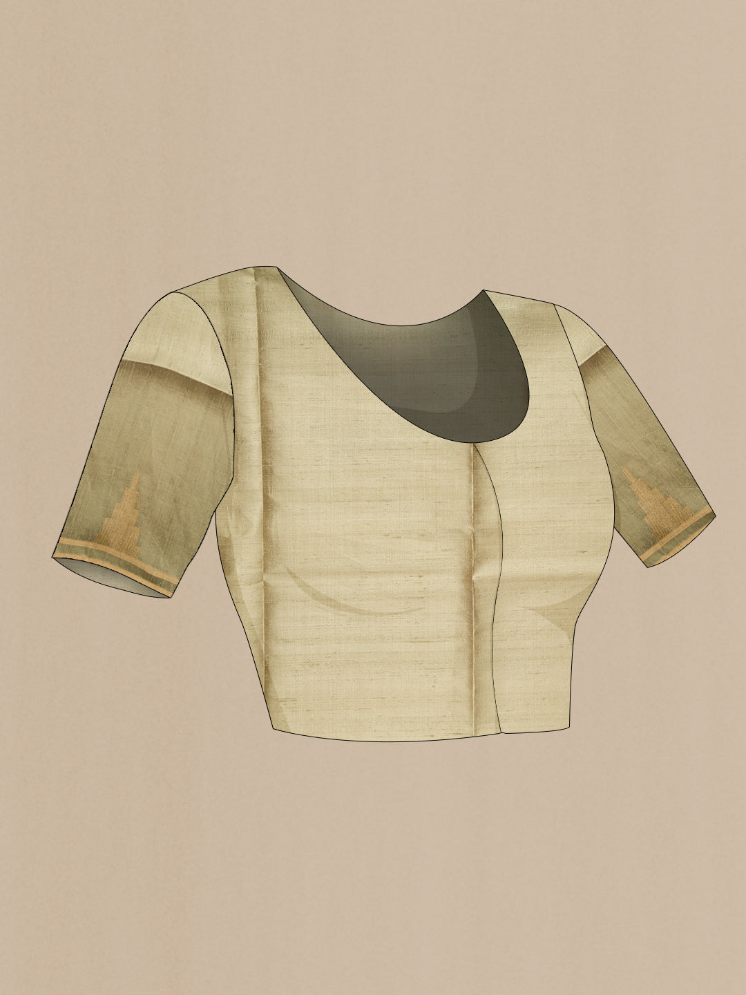 Close up image of the blouse of Pure Silk Mint Green Raw Saree with Stripes on the body and Fancy Border. 