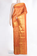 Pure Silk Orange Kanchipuram Saree with Zari Brocade on the body and Fancy Border.  displayed on a mannequin