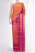 Pure Silk Mustard Dual Tone Kanjivaram Saree with Checked design on the body and Zari Border.  displayed on a mannequin