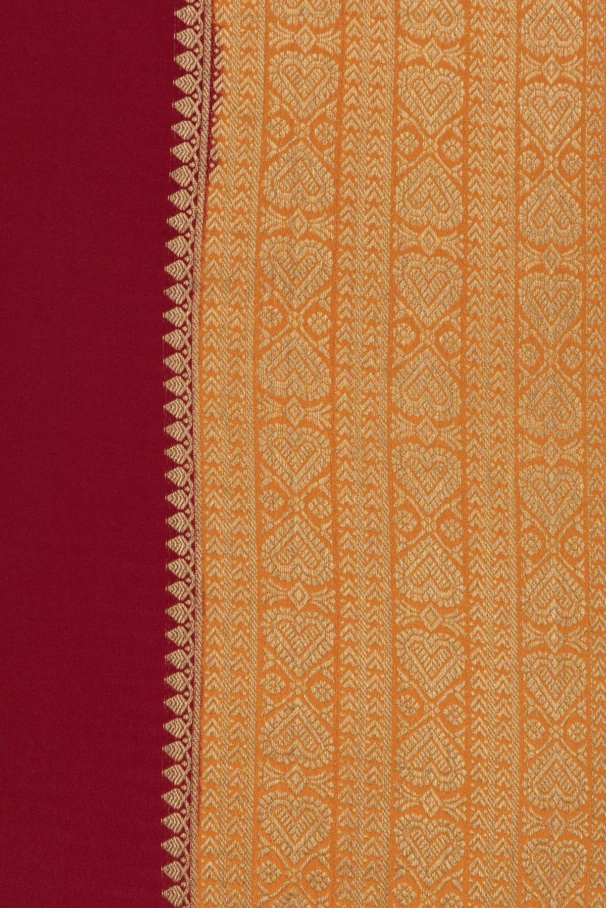 Border image of Pure Silk Maroon Dual Tone Mysore Silk Saree with Plain Body and Zari Border. 