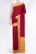 Pure Silk Maroon Dual Tone Mysore Silk Saree with Plain Body and Zari Border.  displayed on a mannequin