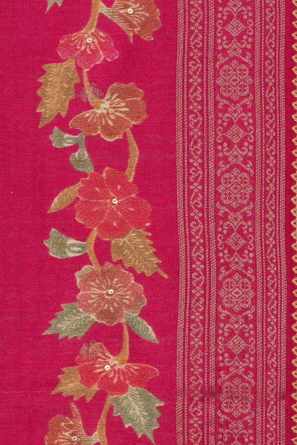 Border image of Pure Silk Dark Pink Dual Tone Tussar Saree with Zari Butta on the body and Fancy Border. 