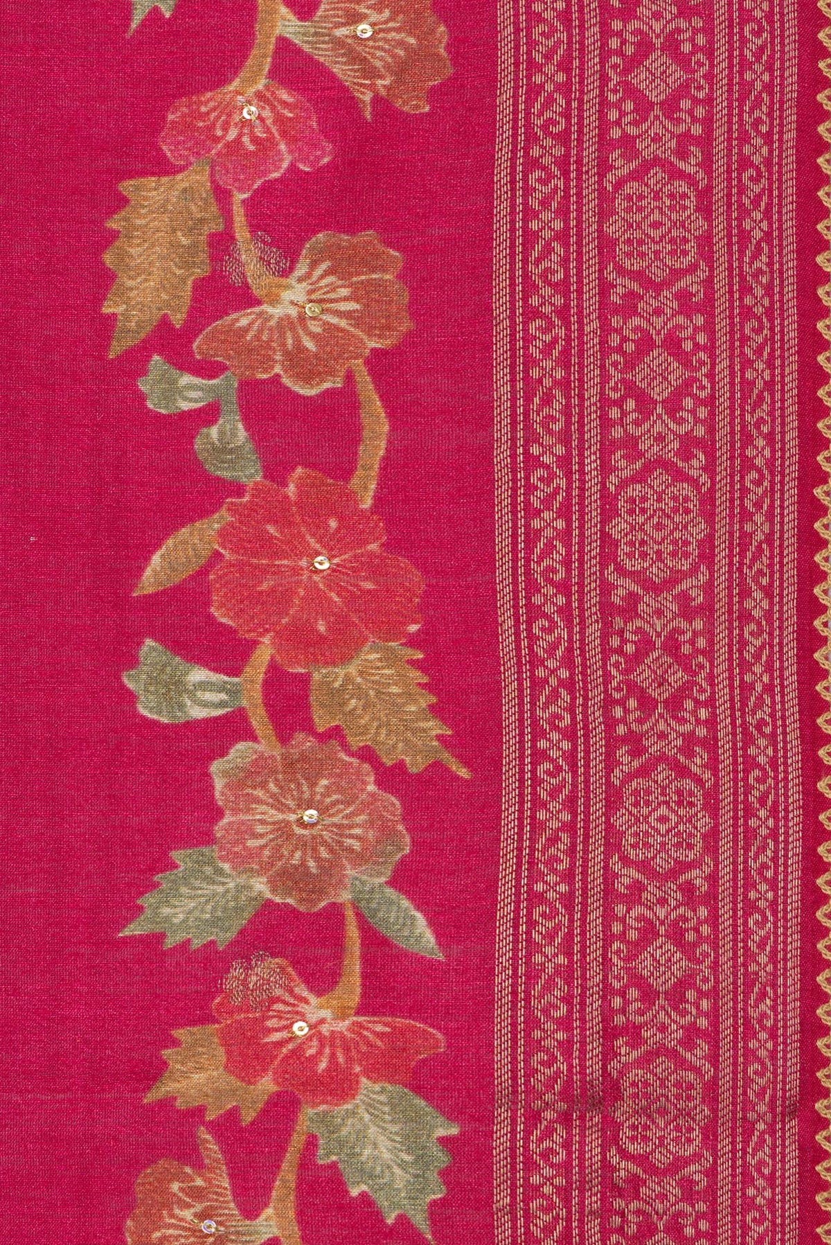 Border image of Pure Silk Dark Pink Dual Tone Tussar Saree with Zari Butta on the body and Fancy Border. 