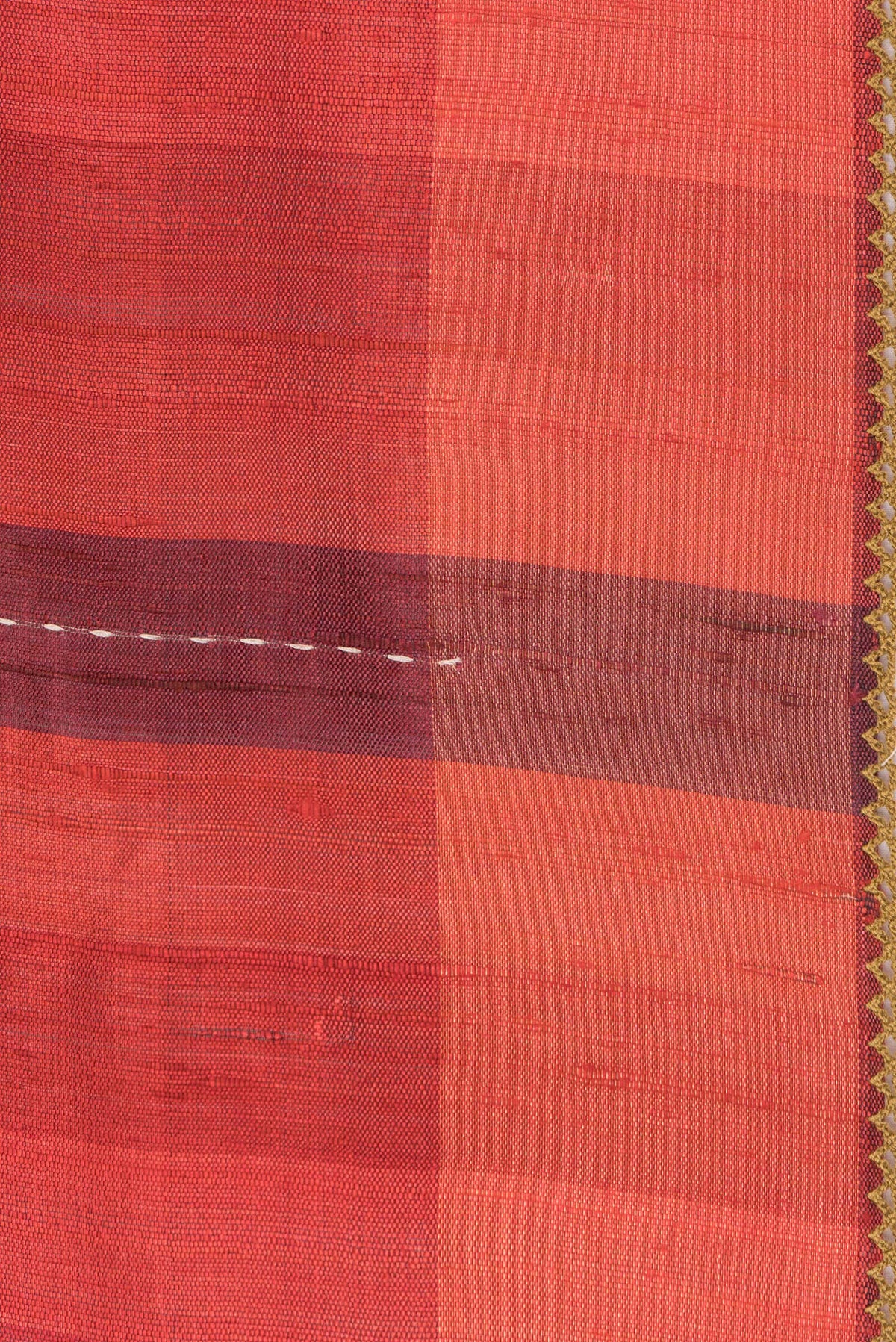 Border image of Pure Silk Maroon Dual Tone Tussar Saree with Stripes on the body and Embroidery Border. 