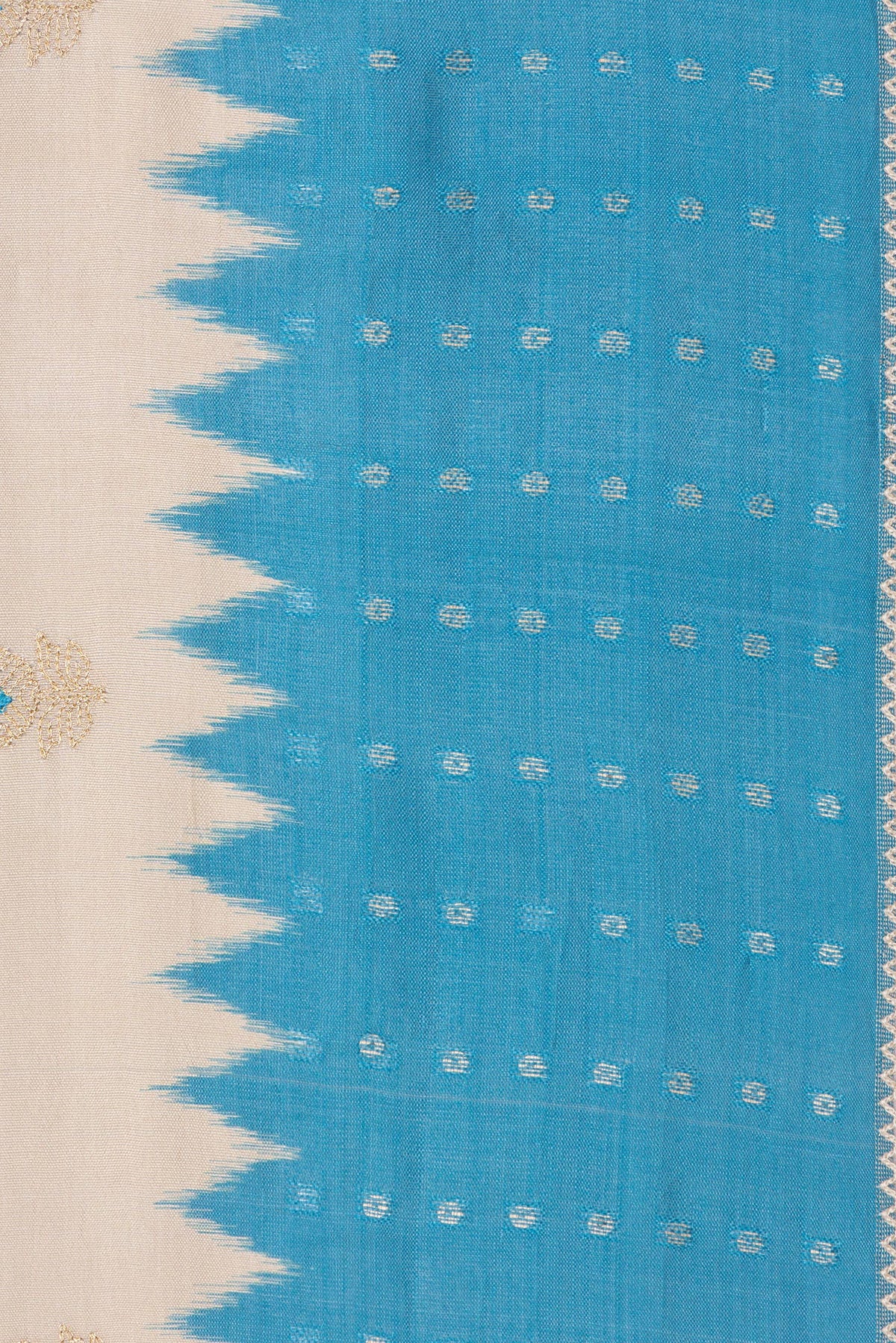 Border image of Pure Silk Beige Dual Tone Tussar Saree with Embroidery on the body and Embroidery Border. 