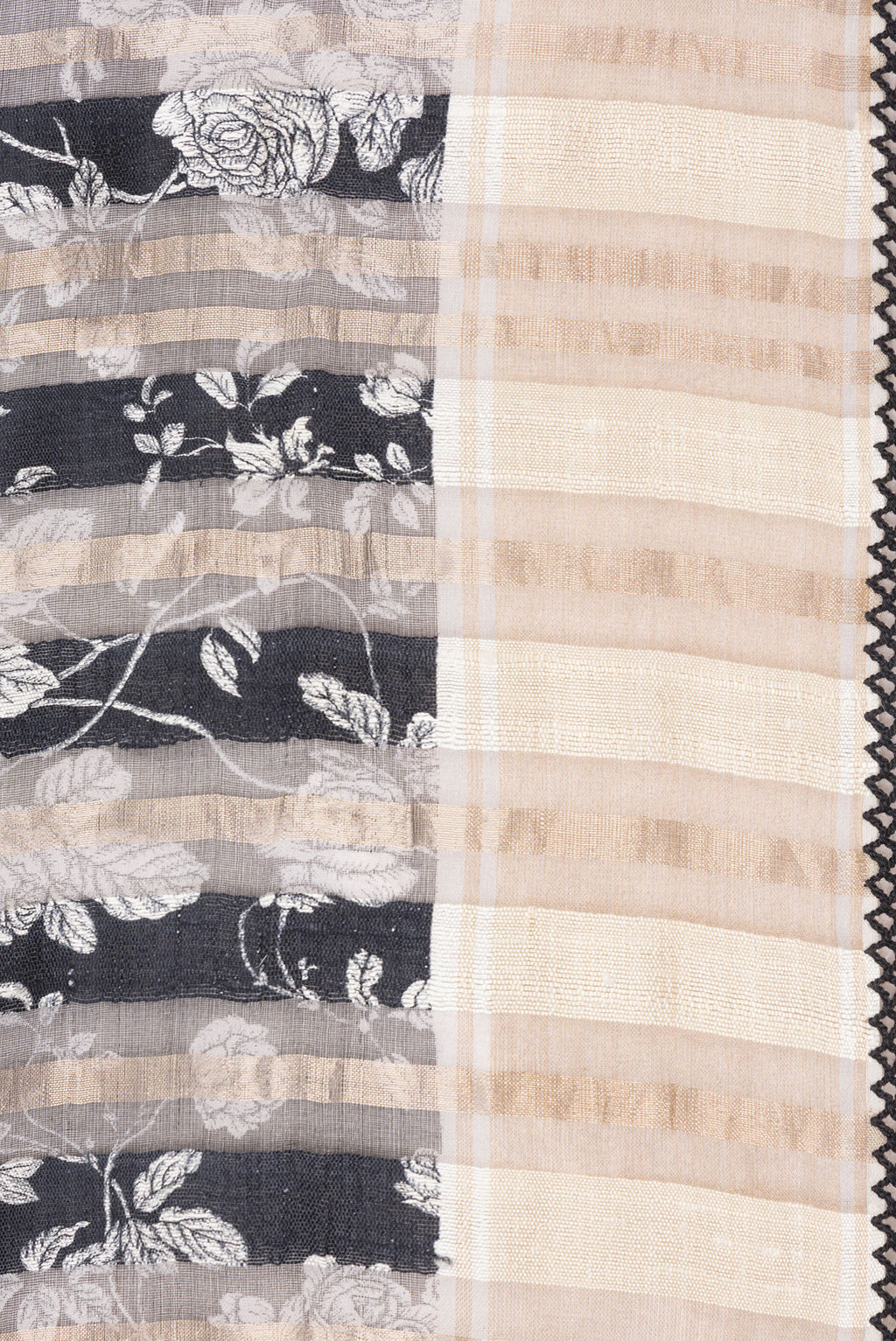 Border image of Pure Silk Navy Blue Dual Tone Tussar Saree with Printed design on the body and Fancy Border. 