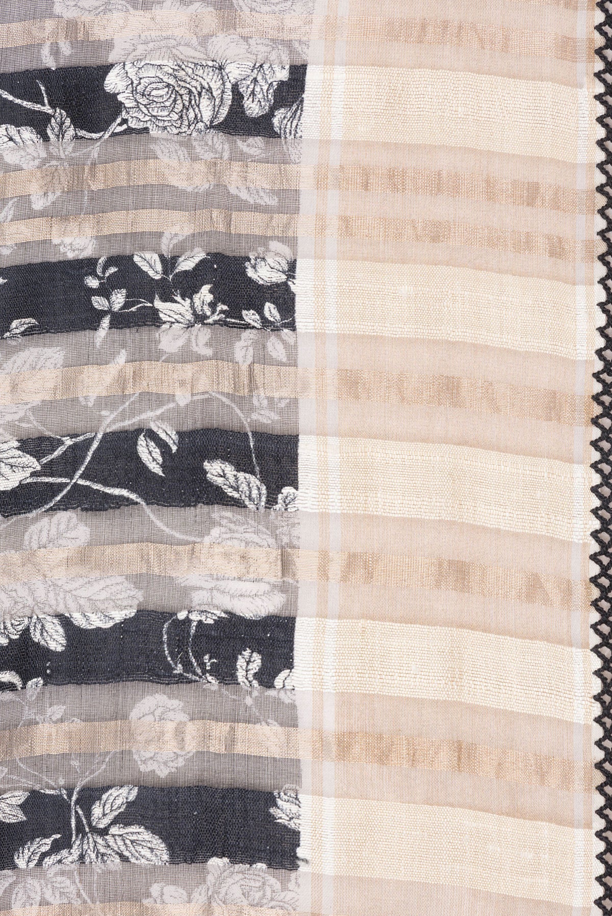 Border image of Pure Silk Navy Blue Dual Tone Tussar Saree with Printed design on the body and Fancy Border. 