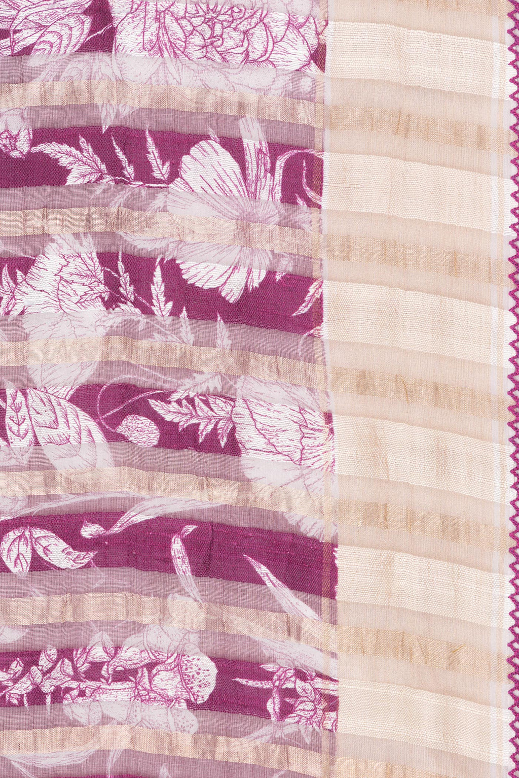 Border image of Pure Silk Magenta Dual Tone Tussar Saree with Printed design on the body and Fancy Border. 