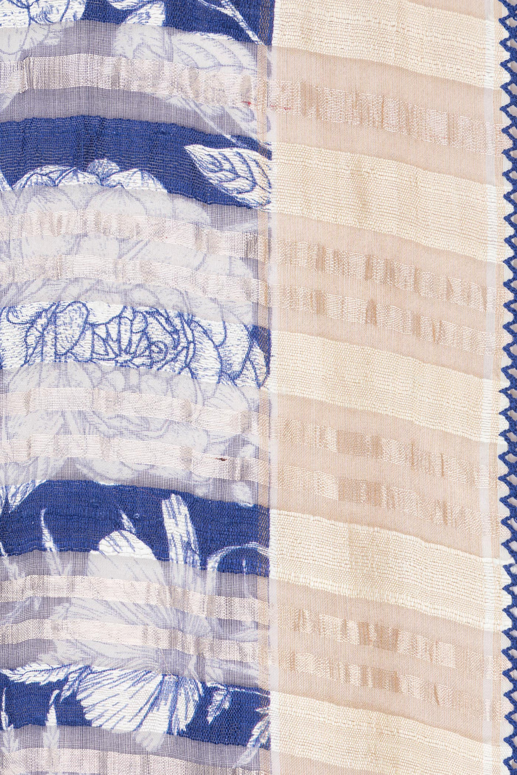 Border image of Pure Silk Royal Blue Dual Tone Tussar Saree with Printed design on the body and Fancy Border. 