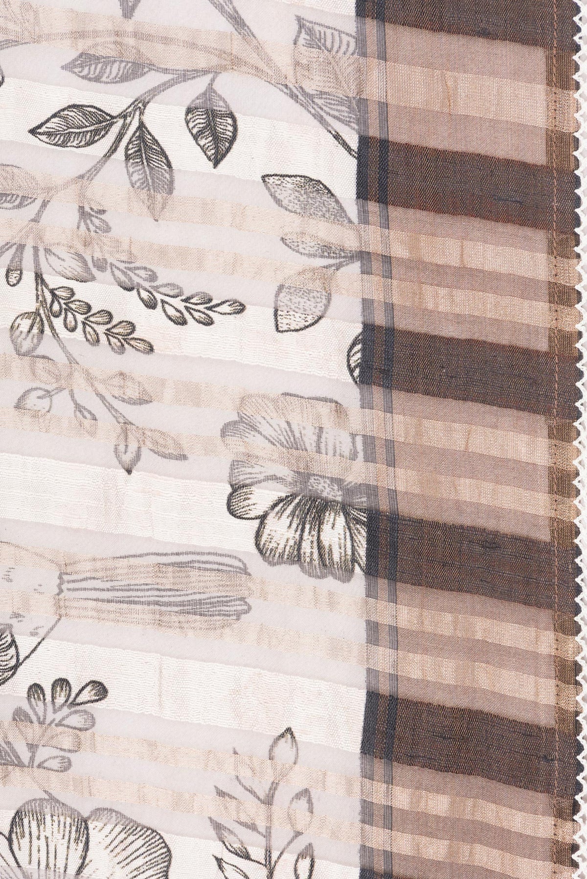 Border image of Pure Silk Off White Dual Tone Tussar Saree with Printed design on the body and Fancy Border. 