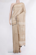 Beige Tussar Saree with Embroidered on the body and Embroidered Border.  displayed on a mannequin