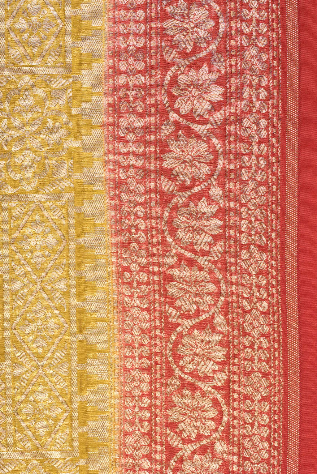 Border image of Pure Silk Mustard Dual Tone Chanderi Saree with Zari Brocade on the body and Zari Border. 
