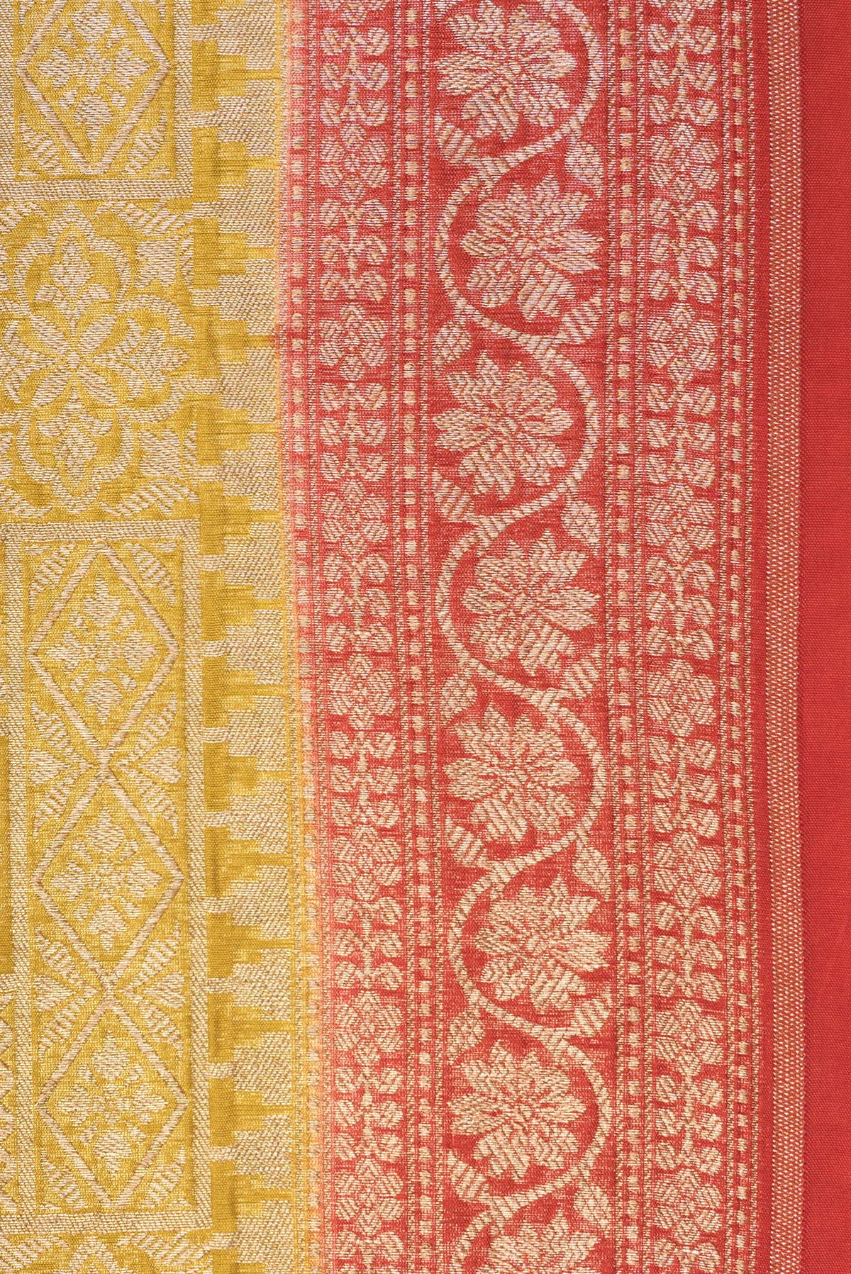 Border image of Pure Silk Mustard Dual Tone Chanderi Saree with Zari Brocade on the body and Zari Border. 