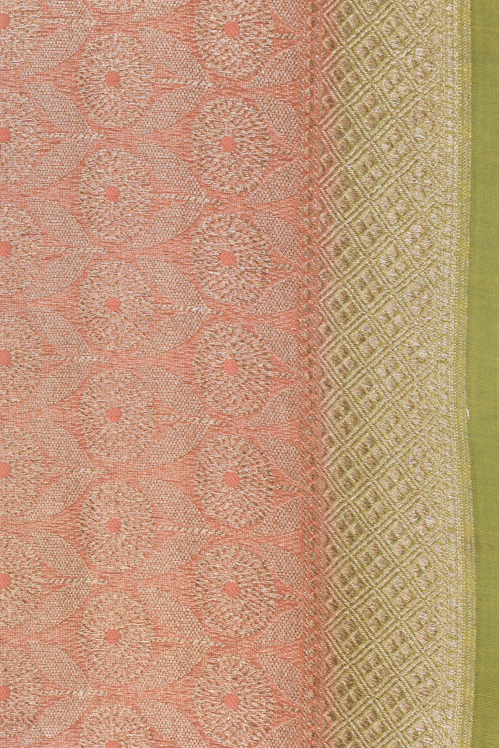 Border image of Pure Silk Golden Peach Dual Tone Chanderi Saree with Zari Brocade on the body and Zari Border. 