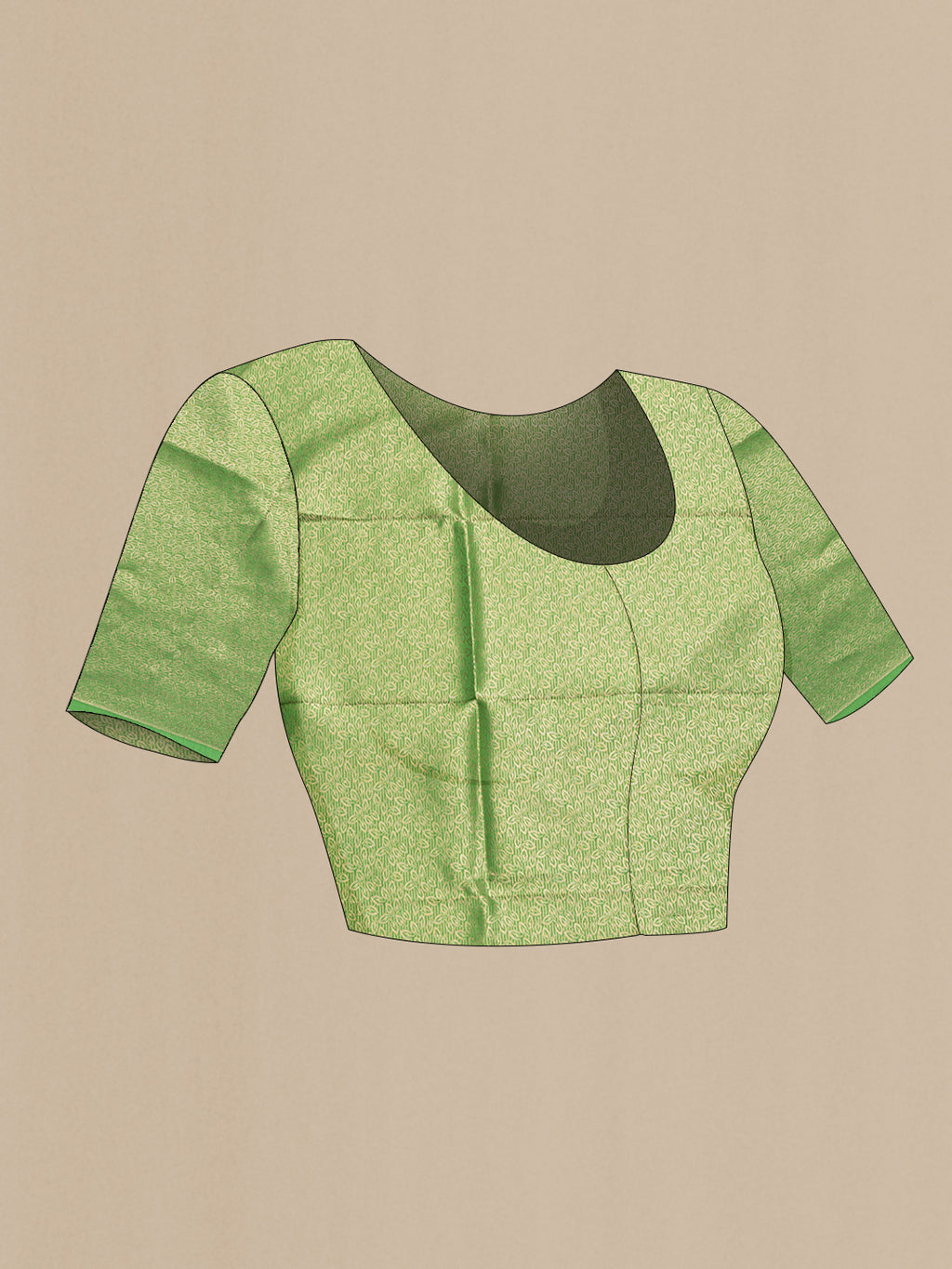 Close up image of the blouse of Pure Silk Green Dual Tone Banarasi Saree with Zari Brocade on the body and Zari Border. 