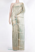 Pure Silk Sky Blue Dual Tone Banarasi Saree with Zari Brocade on the body and Zari Border.  displayed on a mannequin