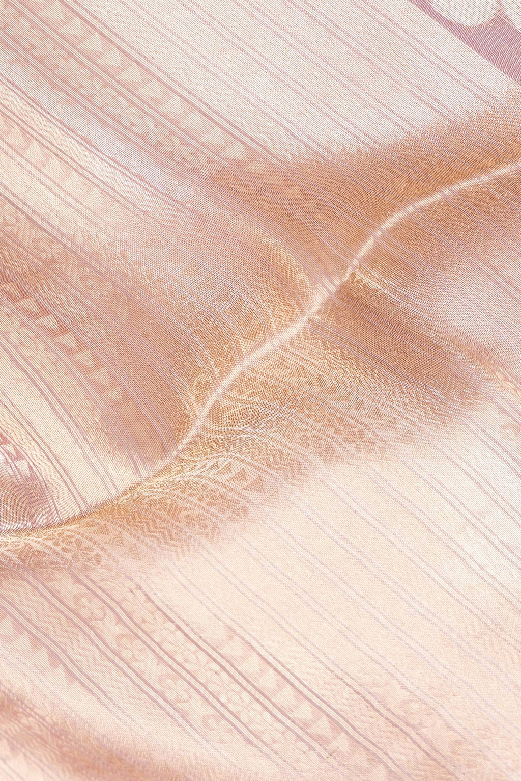 Close up of Pure Silk Purple Dual Tone Banarasi Saree with Zari Brocade on the body and Fancy Border.  displaying folds