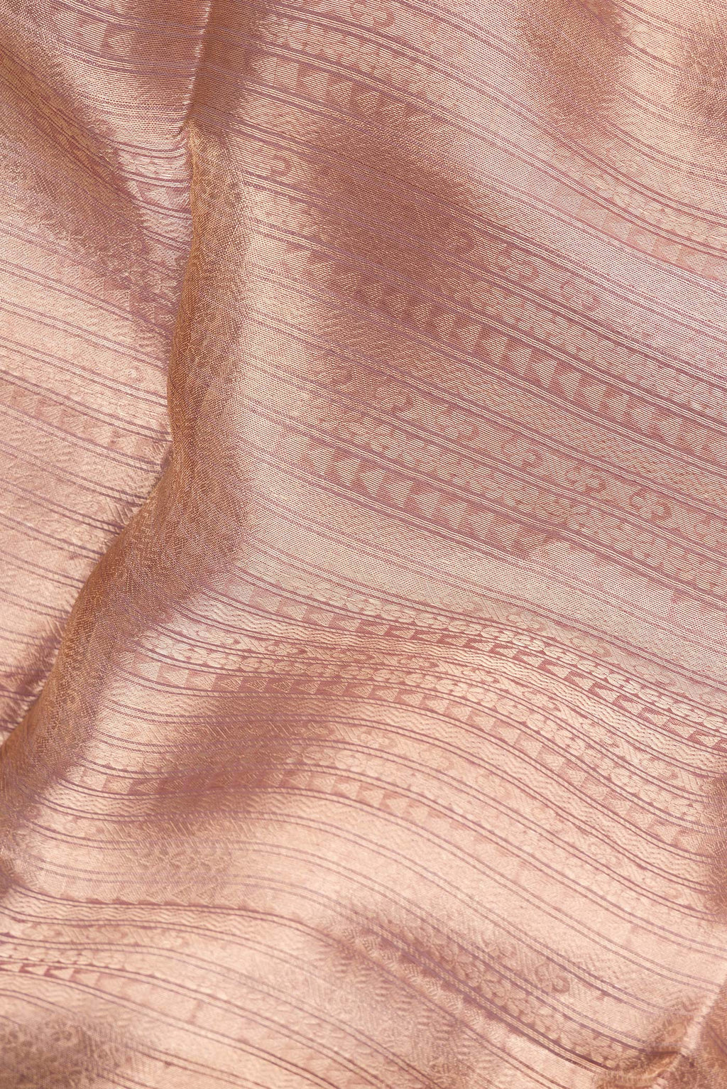 Close up of Pure Silk Burgundy Dual Tone Banarasi Saree with Zari Brocade on the body and Fancy Border.  displaying folds