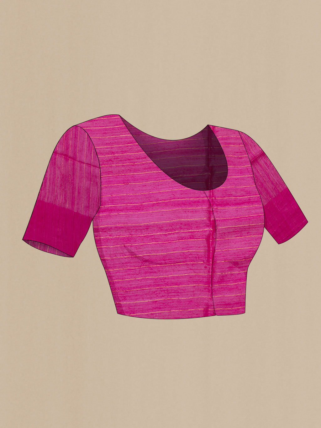 Close up image of the blouse of Pure Silk Dark Pink Dual Tone Tussar Saree with Zari Butta on the body and Fancy Border. 